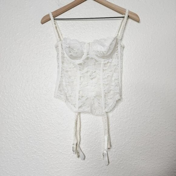 Vintage Other - Dolores For Poriette Vintage Floral Lace Bustier Corset Garters Size 34 White